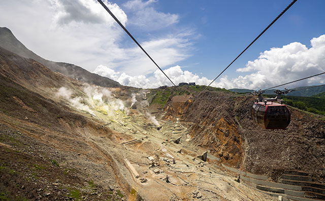 箱根ロープウェイ早雲山から大涌谷に移動中の景色