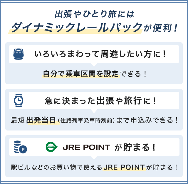 出張やひとり旅にはダイナミックレールパックが便利！ のイメージ