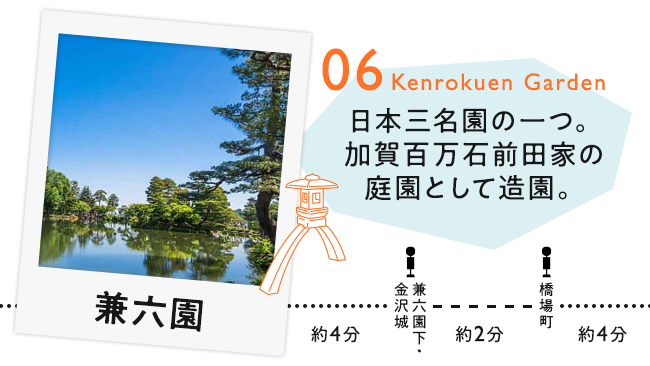 【06　兼六園】日本三大園の一つ。加賀百万石前田家の庭園として造園